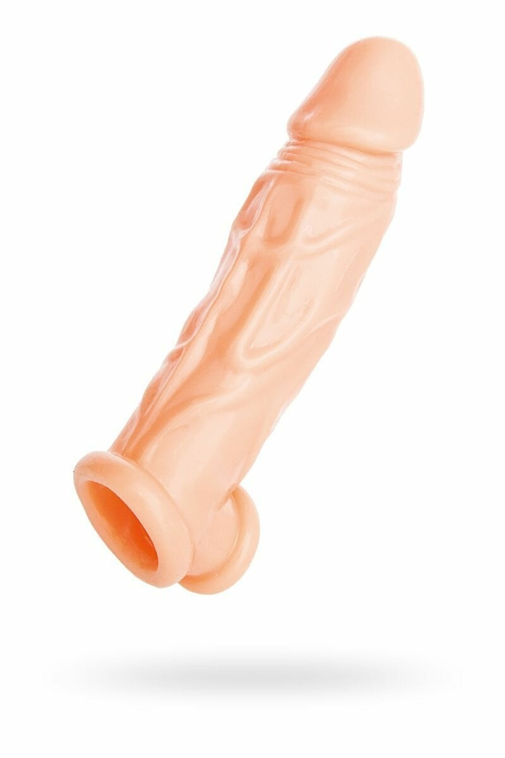 Телесная насадка на пенис с фиксацией мошонки - 18,5 см. (Цвет: телесный)