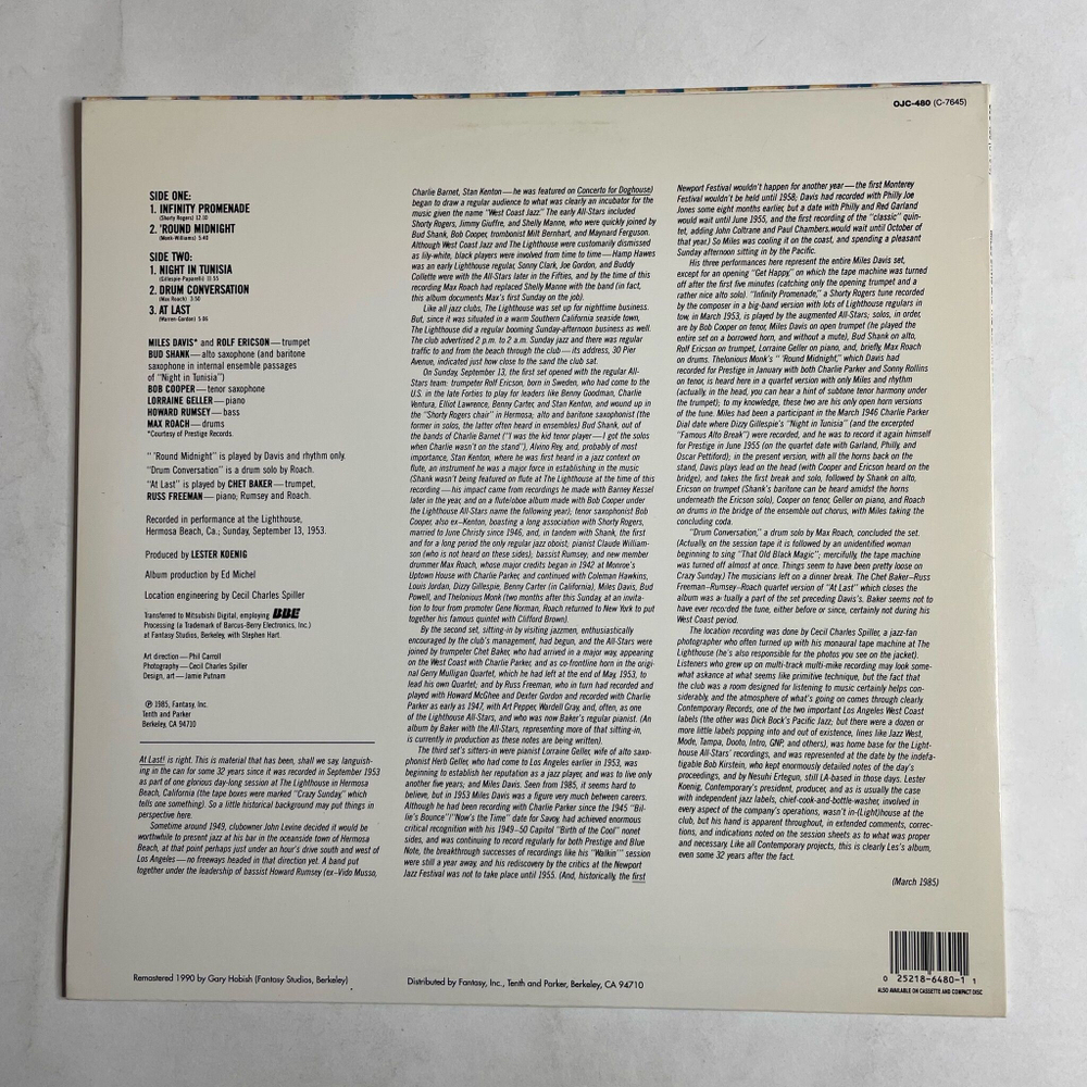Винтажная виниловая пластинка LP Miles Davis And The Lighthouse All Stars At Last (USA 1990)