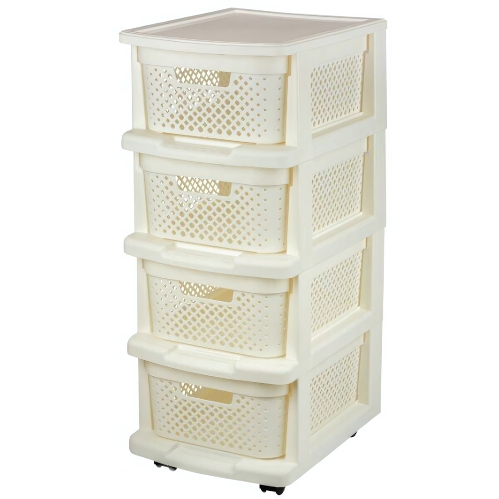 Комод Plast Team STOCKHOLM с корзинами на колесиках четырехсекционный 37х30х73см молочный туман