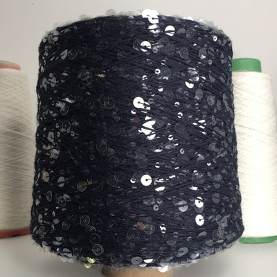 GLAMOUR; 100% хлопок, пайетки 3мм и 6 мм; 240м/100гр; цвет: тёмно-синий с прозрачными пайетками; S923;