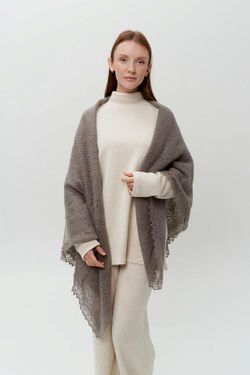 Оренбургский пуховый платок П2-150-03 серый