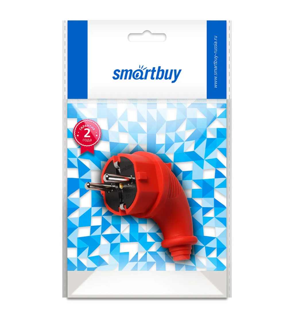 Вилка угловая каучуковая Smartbuy 230В, 2P+PE, 16A, IP44, красная SBE-16-P09-Rr