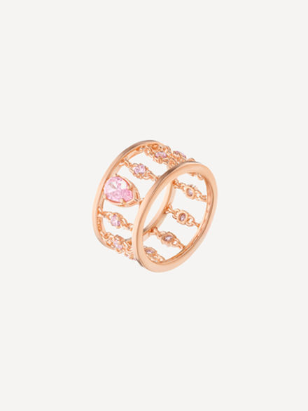 Кольцо широкое из серебра со вставками из розовых фианитов