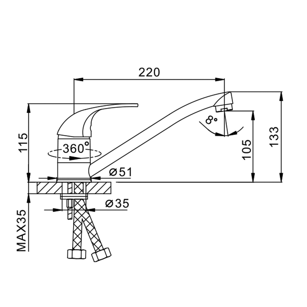 Смеситель для кухни 40к F4202-B FRAP (выс.пов.излив, п/шпильку, хром, силумин)