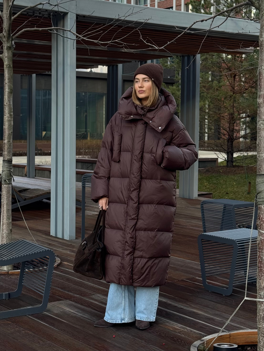 Пуховик Сахалин макси шоколад