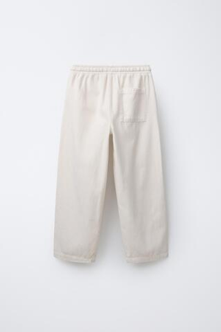 ZARA БРЮКИ ПРЯМОГО КРОЯ ИЗ ХЛОПКА И ЛЬНА, ЭКРЮ