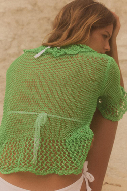 ZARA КАРДИГАН АЖУРНОЙ ВЯЗКИ С КОРОТКИМИ РУКАВАМИ, ЗЕЛЕНЫЙ