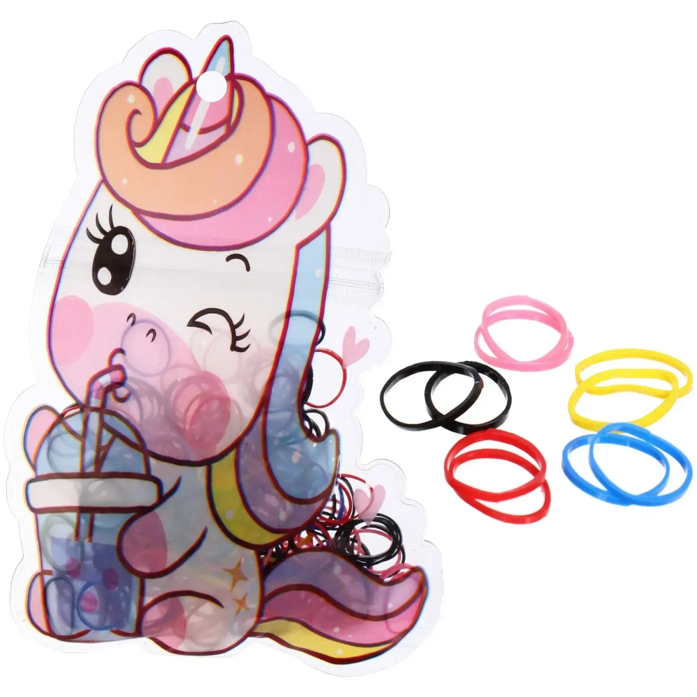 Резинки для волос детские силиконовые 200шт «ФРАТТИ БУМ», Единороже с соком, 17.5*12см
