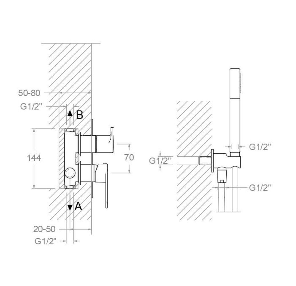 Встраиваемый смеситель для душа на 2 выхода с ручным душем ALEXIA SK3615021NM чёрный