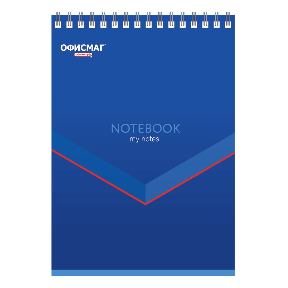 Блокнот А5 (146х205 мм), 80 л., гребень, картон, жесткая подложка, клетка, ОФИСМАГ, синий, 129867
