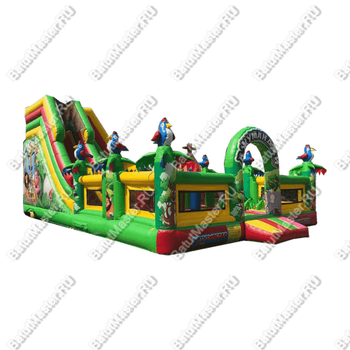 Надувной батут "Джунгли малый" с птичками на столбиках, размер 10*7*5 м