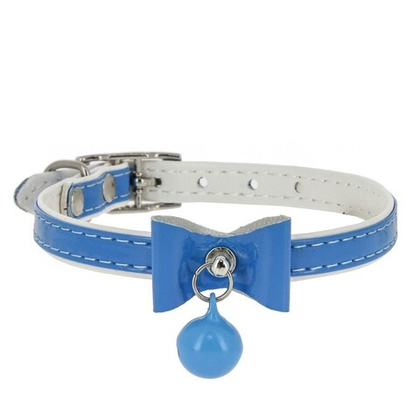 КАСКАД Ошейник двойной прошитый для кошки с бантом и бубенчиком 10 мм "Синтетик", 30 см, синий