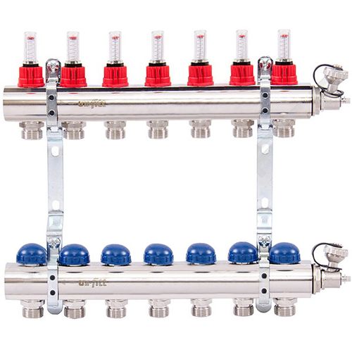 Коллектор Uni-Fitt 1"х3/4" 7 вых. из латуни с расходомерами и термостатическими вентилями 440E4307