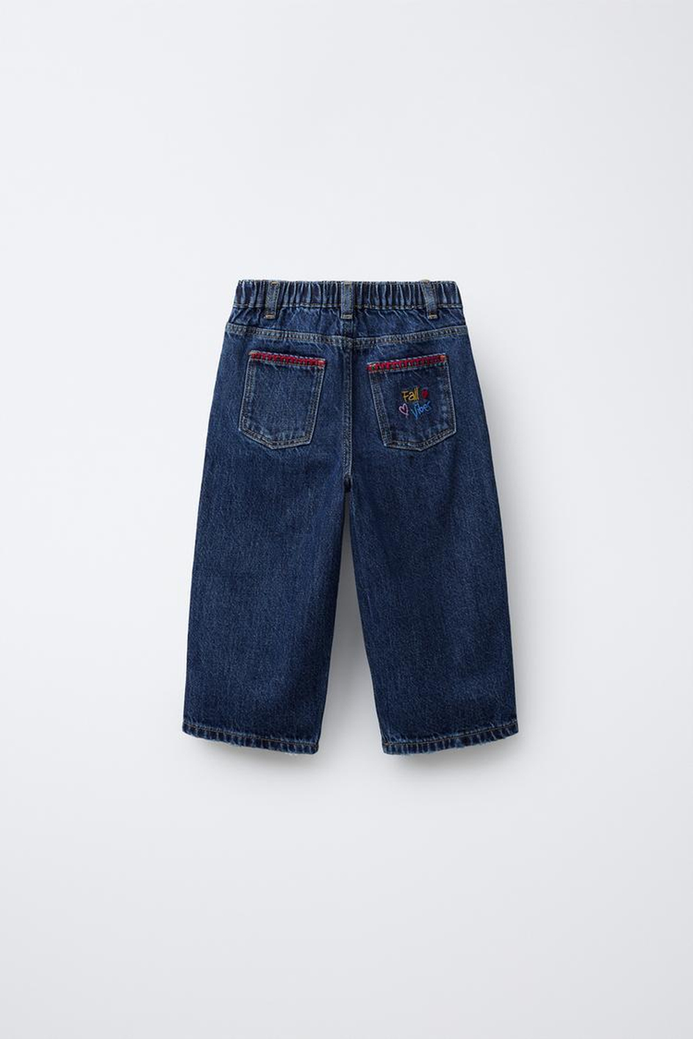 ZARA ДЖИНСЫ BAGGY С КОНТРАСТНОЙ ВЫШИВКОЙ, СИНИЙ