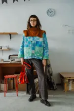 Куртка Soeurs в клетку сине-зеленая