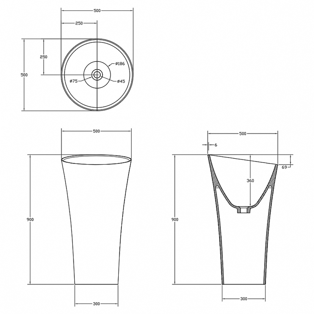 Раковина Abber Stein 50 AS2509 Белая матовая
