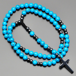 Бусы из камней гематита и бирюзы с крестом из гематита "Rico la Cara" AMX000118