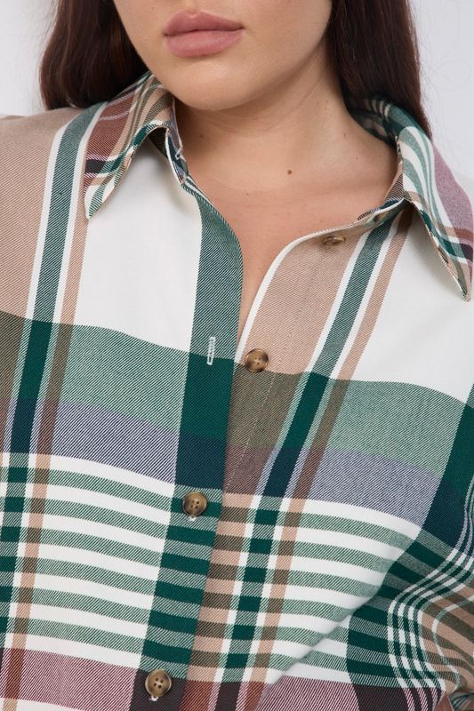 Рубашка в крупную клетку, зелено-бежевый