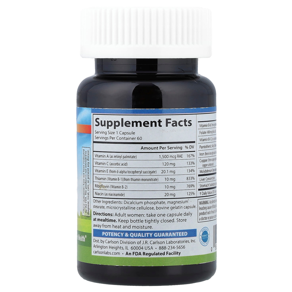 Carlson, Womens Iron Restore, 28 mg Iron + B Vitamins, 60 Capsules