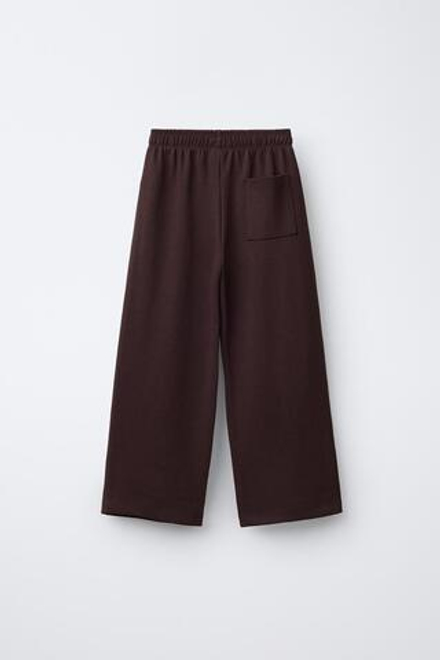 ZARA БРЮКИ WIDE LEG ИЗ ИНТЕРЛОКА, КОРИЧНЕВЫЙ