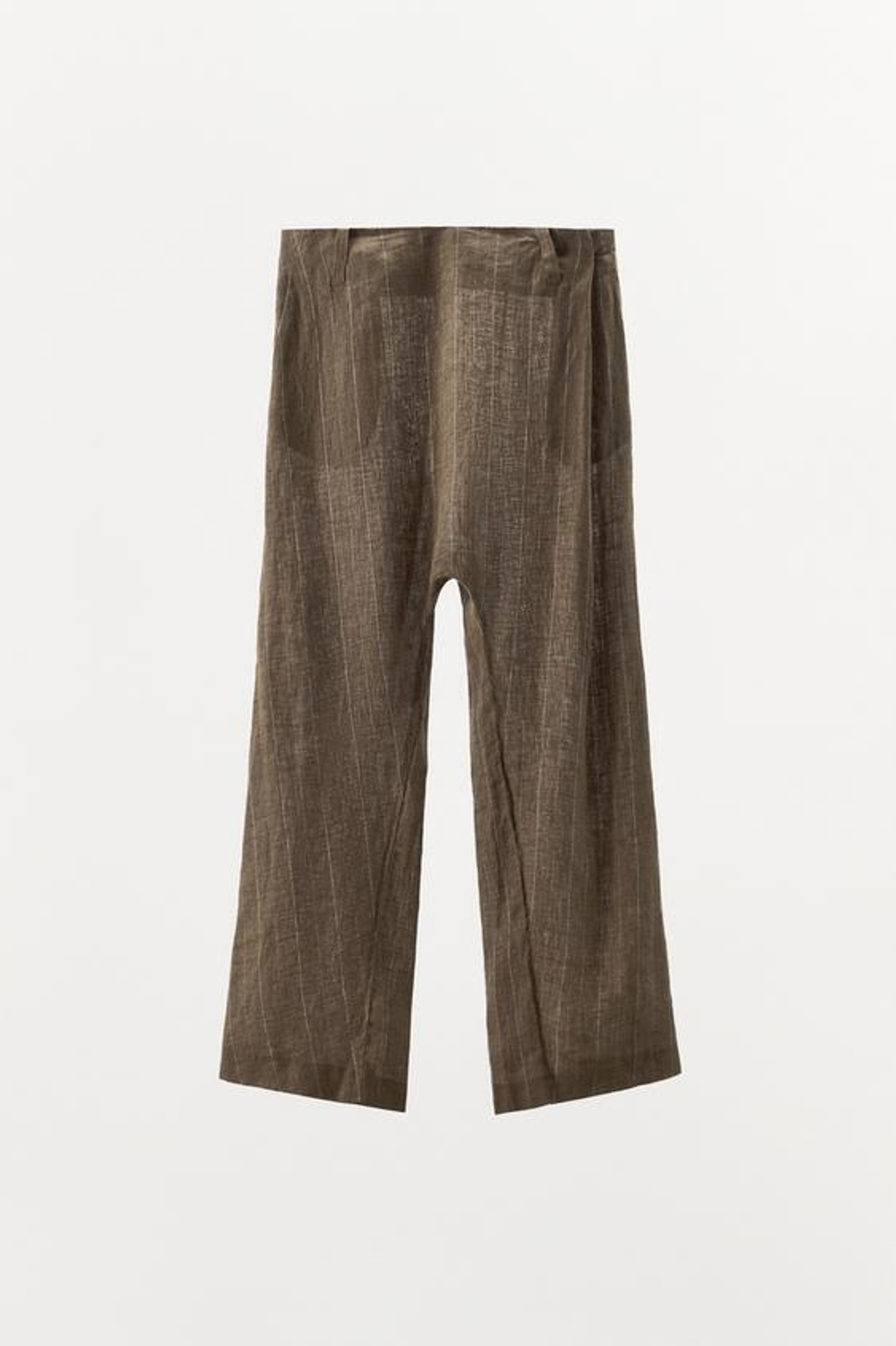 ZARA БРЮКИ-БАГГИ ИЗ ЛЬНЯНОЙ ТКАНИ В ПОЛОСКУ, КОРИЧНЕВЫЙ