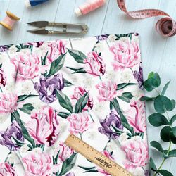 Ткань барби нежные пионы на бежевом фоне