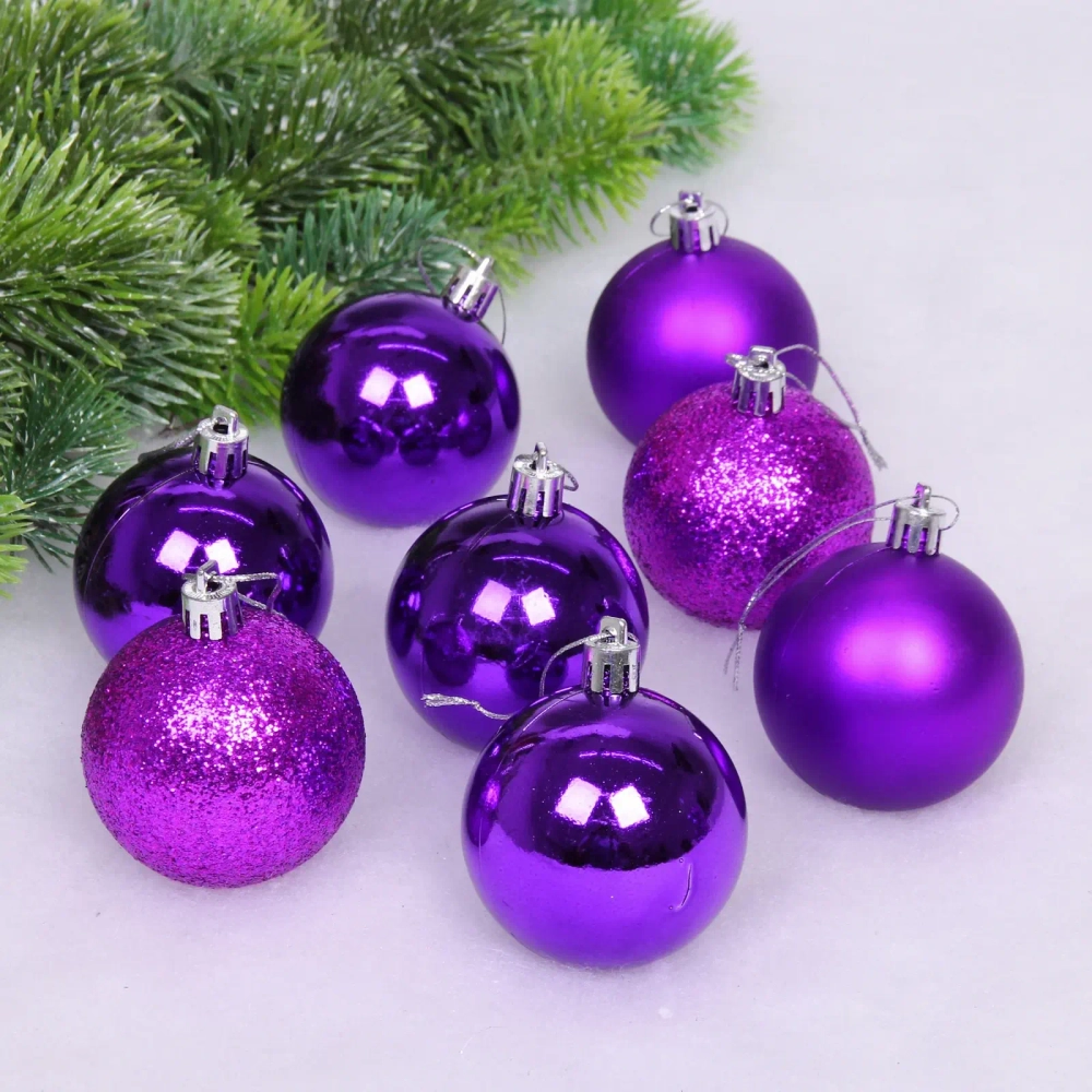 Новогодние шары 6 см (набор 24 шт) «Микс фактур», фиолетовый