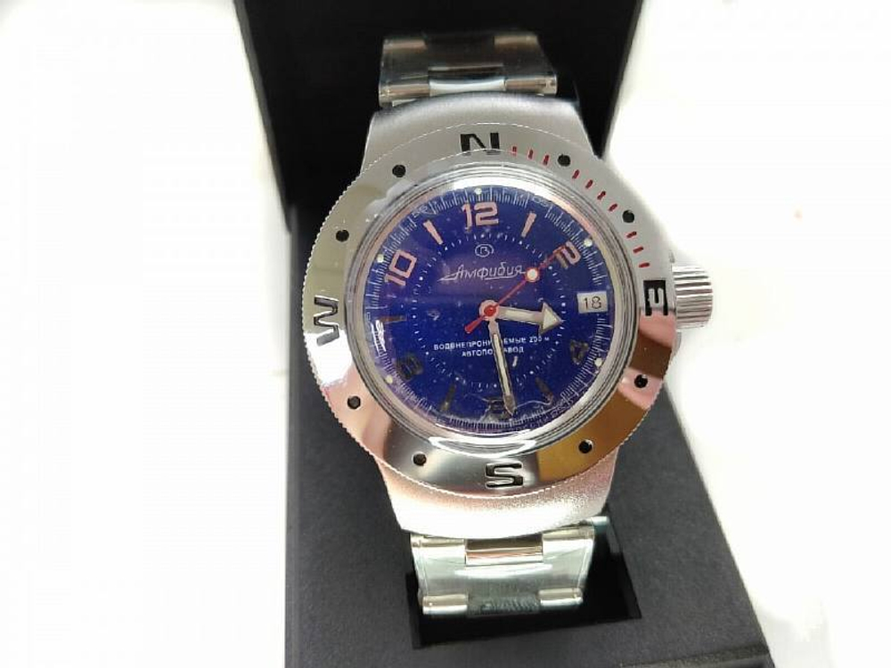 Часы наручные механические Амфибия Восток синий циферблат