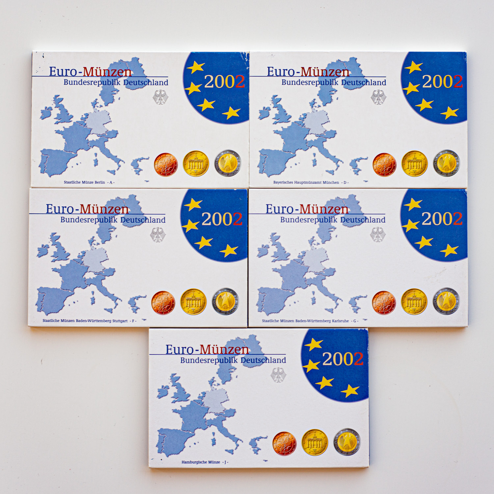 Germany 2002 Proof Coin Sets (A, D, F, G, J)