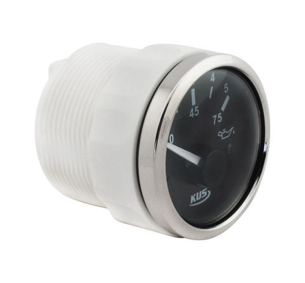 Указатель давления масла 0-5 бар, черный циферблат, нержавеющий ободок, д. 52 мм