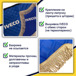 Ламбрекен с косынками стеганые Iveco (экокожа, синий, коричневые кисточки)