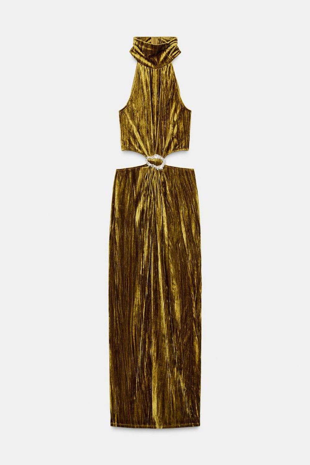 ZARA ПЛАТЬЕ МИДИ С ВЫРЕЗАМИ И СТРАЗАМИ, ОХРА