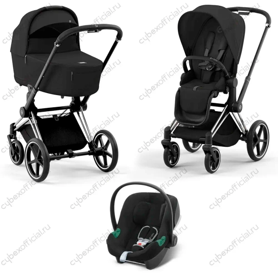 Детская коляска Cybex Priam IV 3 в 1 Sepia Black шасси Chrome Black автокресло Aton B i-Size