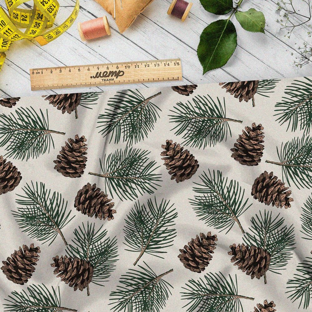Ткань интерлок шишки и елки