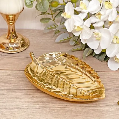 Подставка керамическая «GOLD Podarok», листок, цвет золото, 20,5*13см (упаковка индив. пленка)