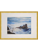 Картина авторская акварельная в паспарту 21х30 см на стену для интерьера "Прибрежные скалы"