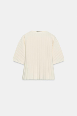 ZARA ТОП В РУБЧИК С ОБЪЕМНЫМИ РУКАВАМИ, ЭКРЮ