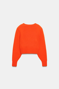 ZARA СВИТЕР ИЗ 100% ШЕРСТИ С ПОДПЛЕЧНИКАМИ, ОРАНЖЕВЫЙ