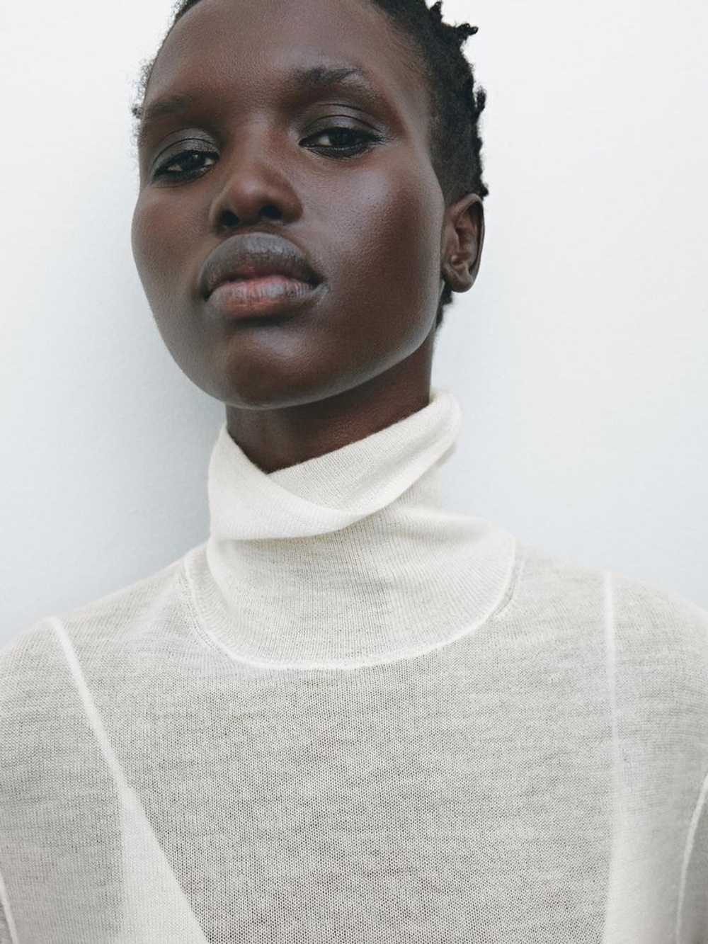 Massimo Dutti Кашемировый свитер с высоким воротником - Limited Edition, натуральный, кремовый