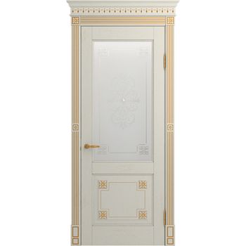 Межкомнатная дверь массив дуба Viporte Флоренция Декор белая эмаль патина золото остеклённая