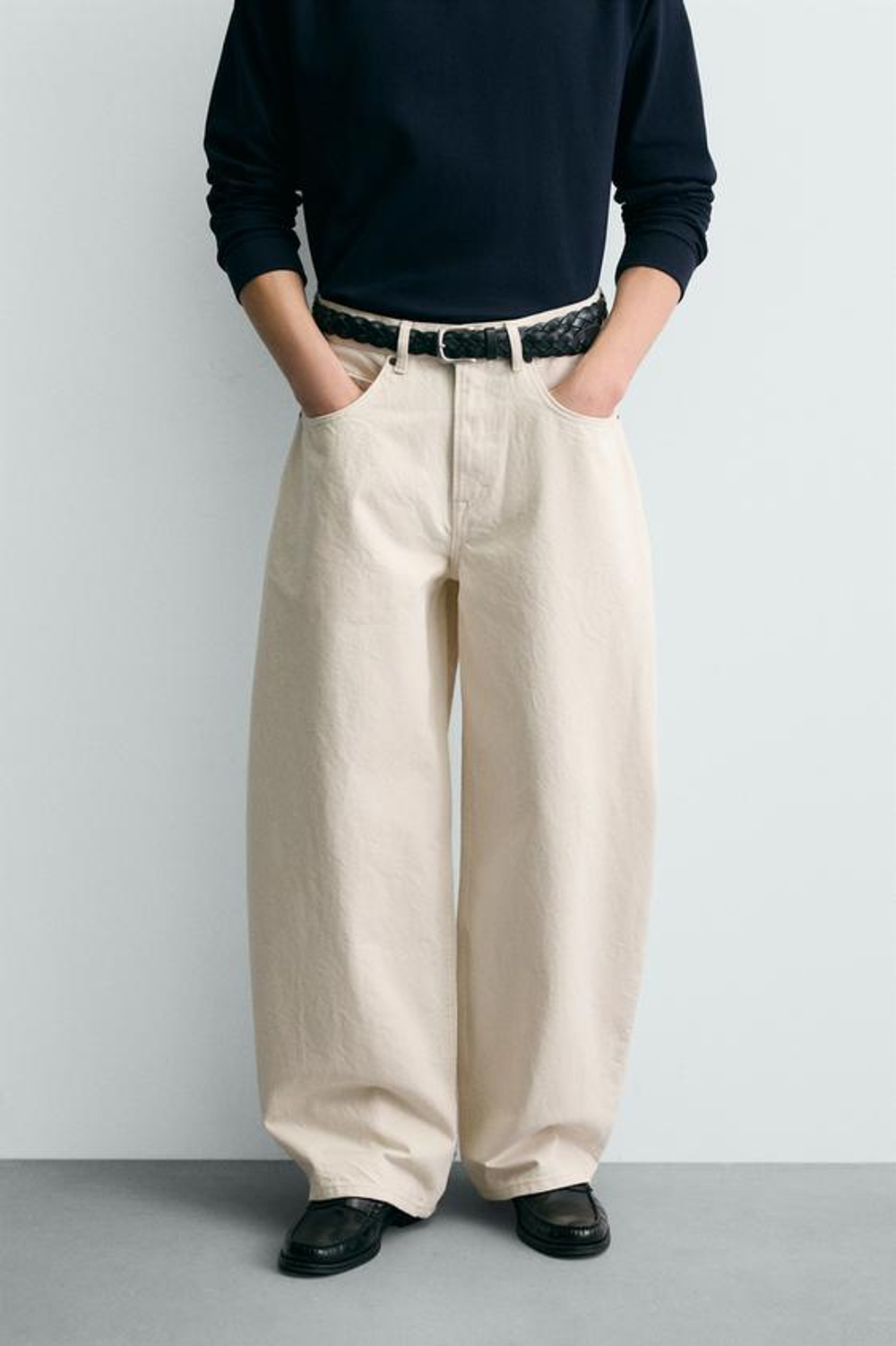 ZARA ДЖИНСЫ BALLOON FIT, ЭКРЮ