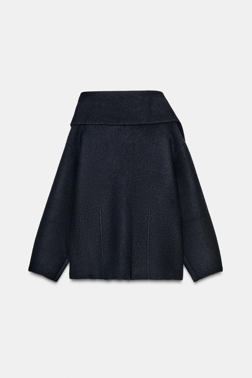 ZARA КОРОТКОЕ ТРИКОТАЖНОЕ ПАЛЬТО С ШАРФОМ, МОРСКОЙ СИНИЙ