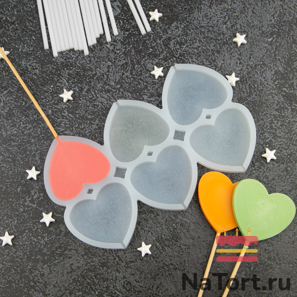 Силиконовая форма для леденцов «Сердечки объемные»