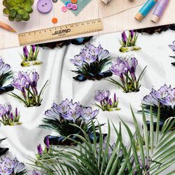 Ткань атлас голубые цветы в кустах