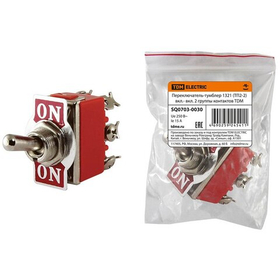 Переключатель-тумблер 1321 (ТП2-2) вкл.- вкл. 2 группы контактов 12мм 230В TDM SQ0703-0030