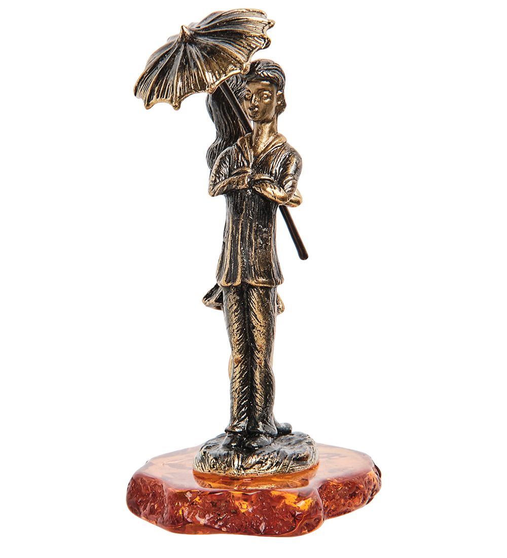 Народные промыслы AM-1153 Фигурка «Парочка под зонтом» (латунь, янтарь)