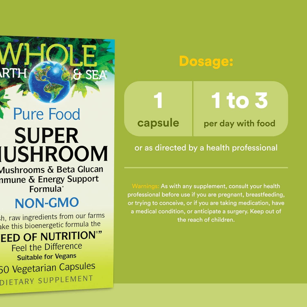 Natural Factors, Whole Earth & Sea®, супергриб, 60 вегетарианских капсул