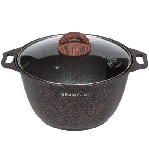 Кастрюля алюминий, антиприг, 4 л, с крыш, крышка стекло, Kukmara, Granit Ultra, кгг42а, син