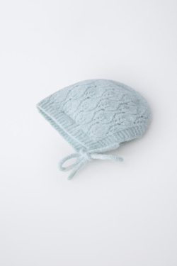 ZARA ТРИКОТАЖНЫЙ ЧЕПЧИК «ЛИСТОЧКИ», ВОДЯНИСТО-ЗЕЛЕНЫЙ