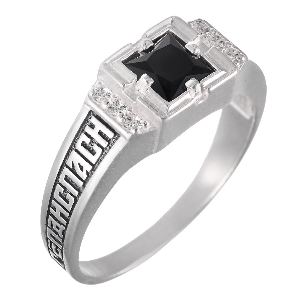 Кольцо из серебра/Без покрытия/Со вставкой из прозрачных и черных фианитов